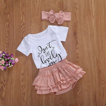 3 Pieces Set Baby Girls Shorts And Bow Headwear