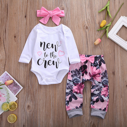 2 Pieces Set Girls Love heart Print Rompers And Bow Pants