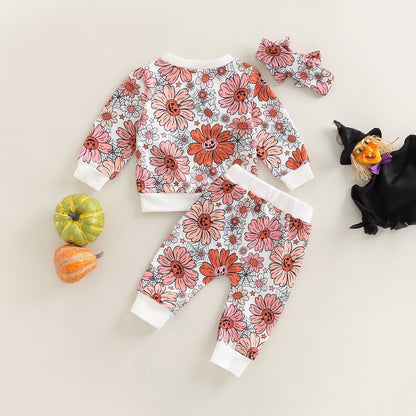 3 Pieces Set Baby Kid Girls Flower Plant Hoodies Swearshirts And Pants And Headwear Wholesale 221229298