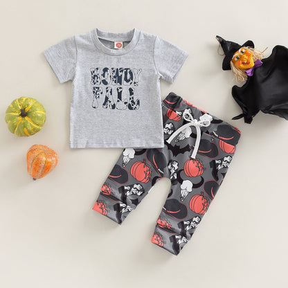 2 Pieces Set Kid Boys Halloween Cartoon T-Shirts And Pants