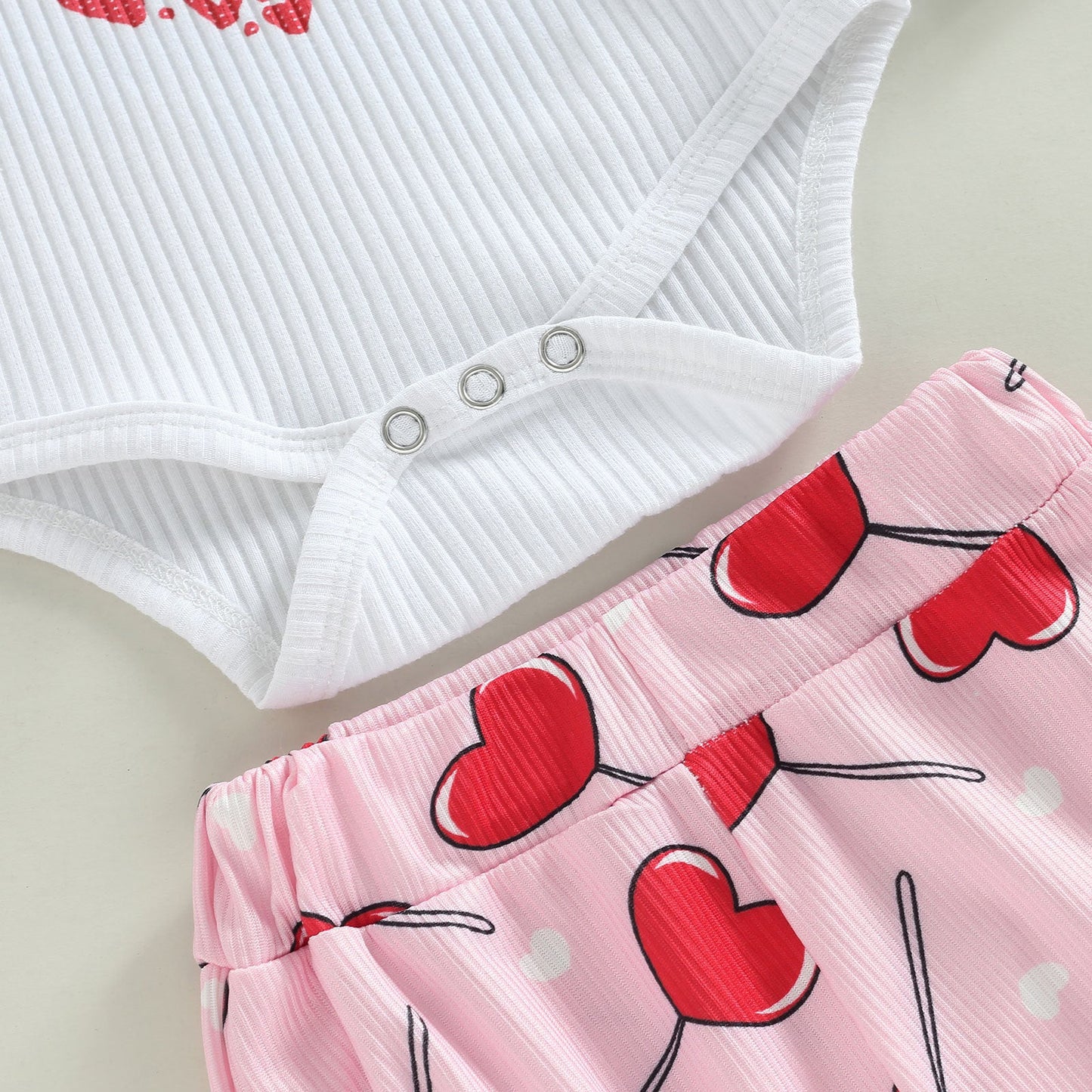 3 Pieces Set Baby Girls Valentine's Day Letters Love heart Print Rompers And Pants And Bow Headwear Wholesale 221229389