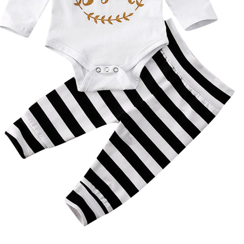 3 Pieces Set Baby Girls Striped Pants And Bow Headwear