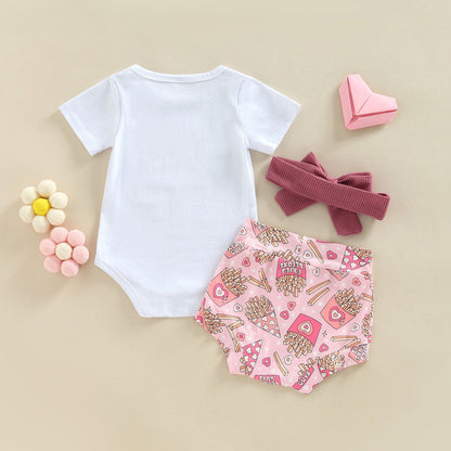 3 Pieces Set Baby Girls Star Shorts And Bow Headwear