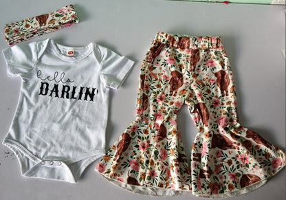 3 Pieces Set Baby Girls Animals Print Pants And Headwear