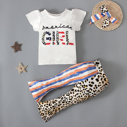 3 Pieces Set Girls Independence Day T-Shirts Pants Headwear