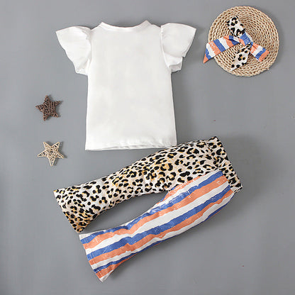 3 Pieces Set Girls Independence Day T-Shirts Pants Headwear