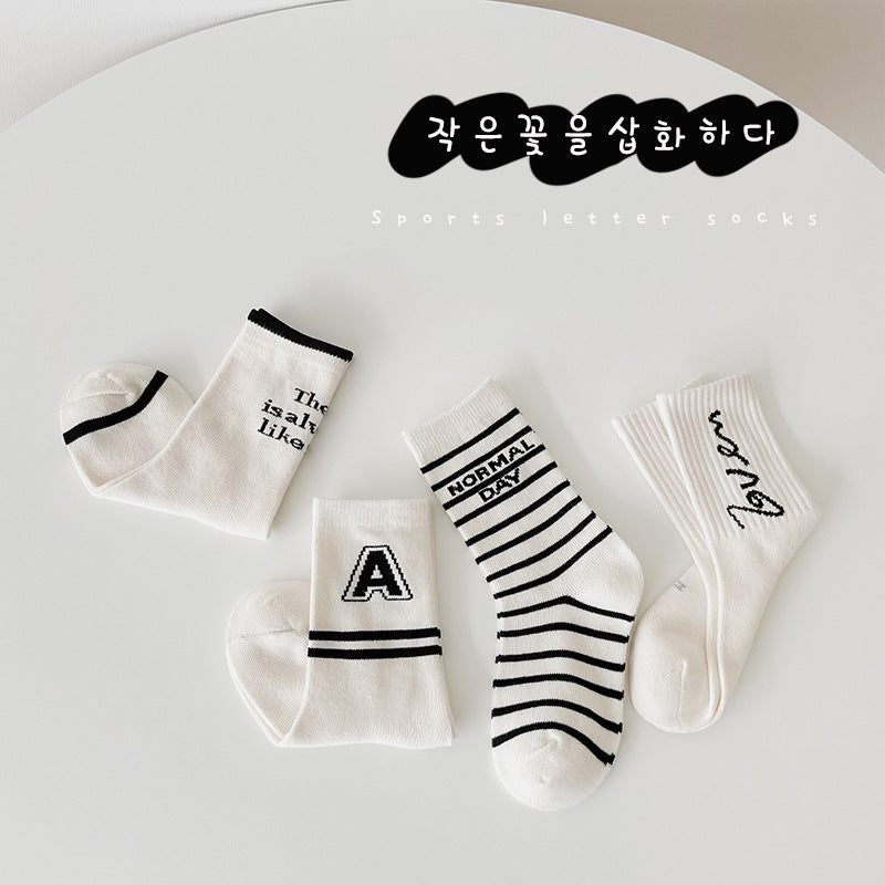 4 Pairs Striped Letters Accessories Socks Wholesale