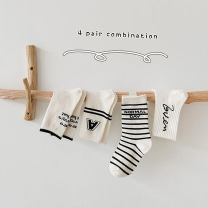 4 Pairs Striped Letters Accessories Socks Wholesale