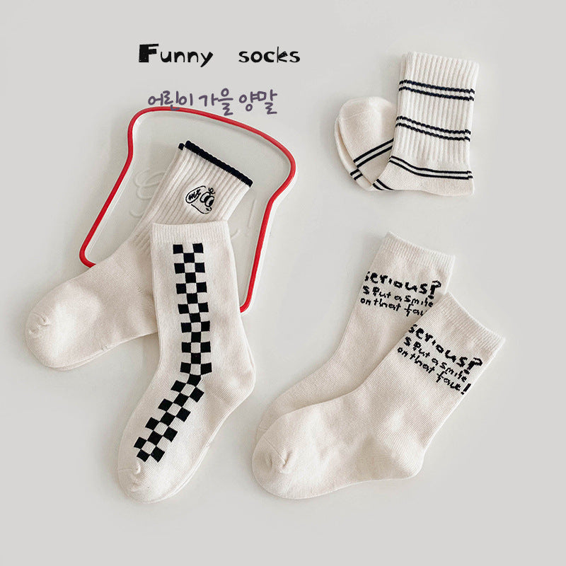 4 Pairs Unisex Striped Checked Accessories Socks