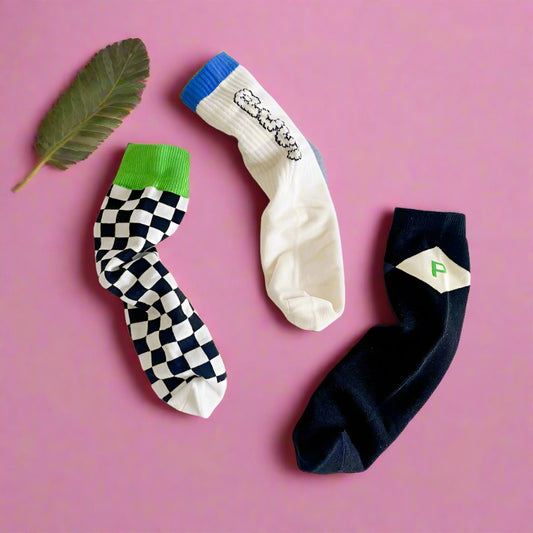 3 Pairs Unisex Letters Checked Accessories Socks