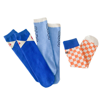 3 Pairs Unisex Letters Checked Accessories Socks