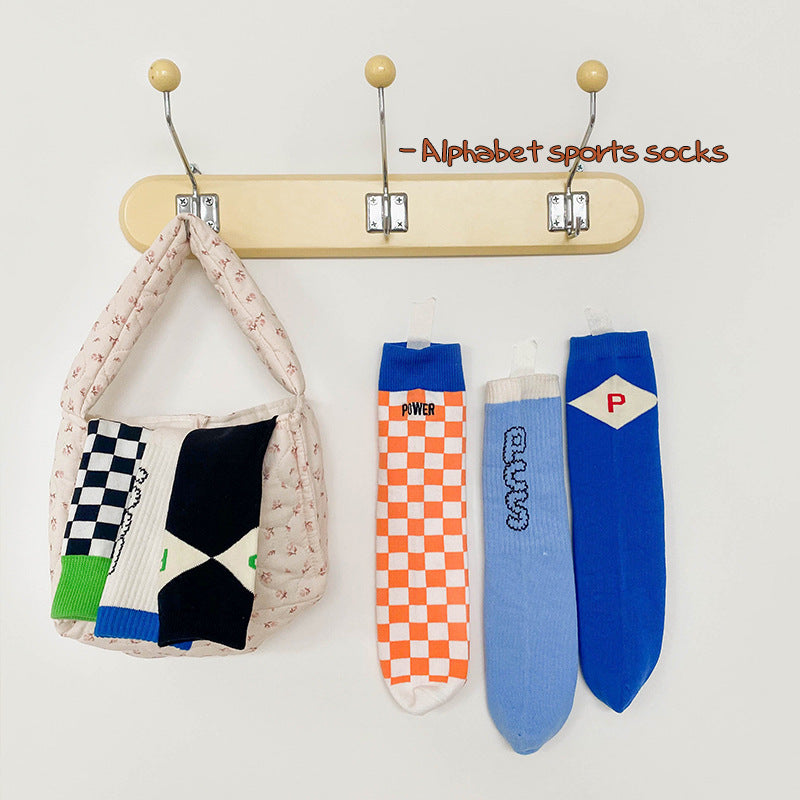 3 Pairs Unisex Letters Checked Accessories Socks