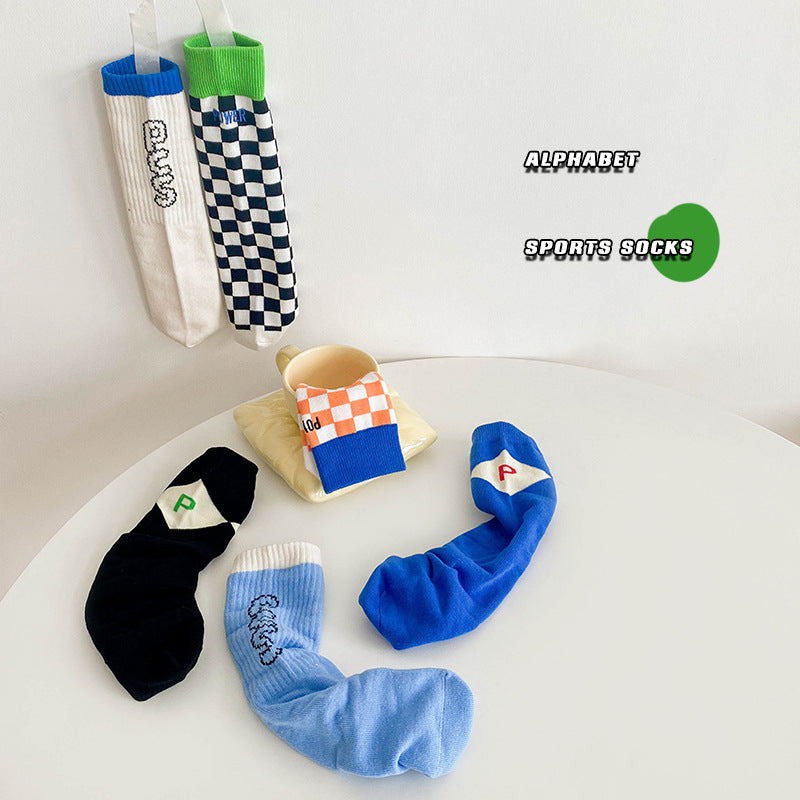 3 Pairs Unisex Letters Checked Accessories Socks