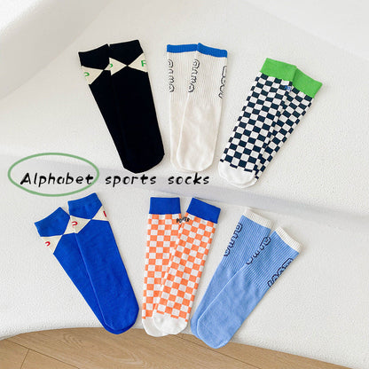 3 Pairs Unisex Letters Checked Accessories Socks