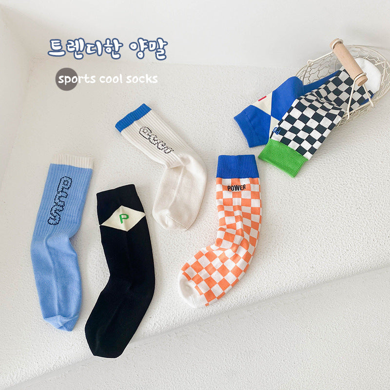 3 Pairs Unisex Letters Checked Accessories Socks