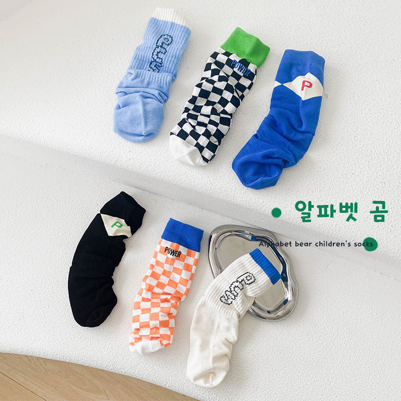 3 Pairs Unisex Letters Checked Accessories Socks