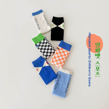 3 Pairs Unisex Letters Checked Accessories Socks