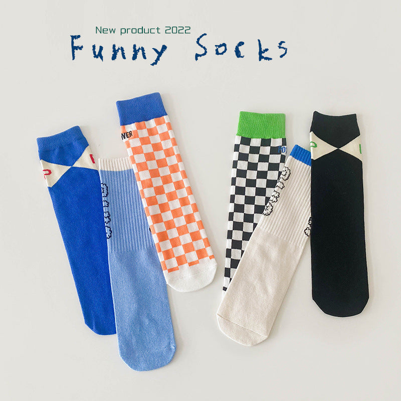 3 Pairs Unisex Letters Checked Accessories Socks