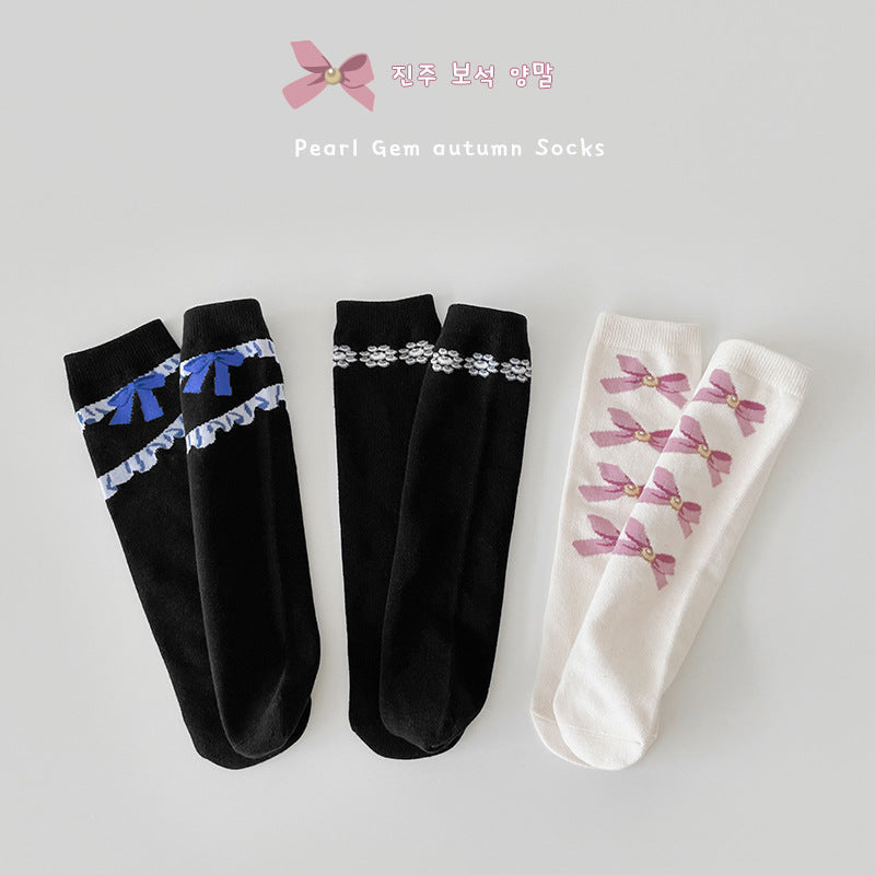 3 Pairs Girls Bow Accessories Socks Wholesale