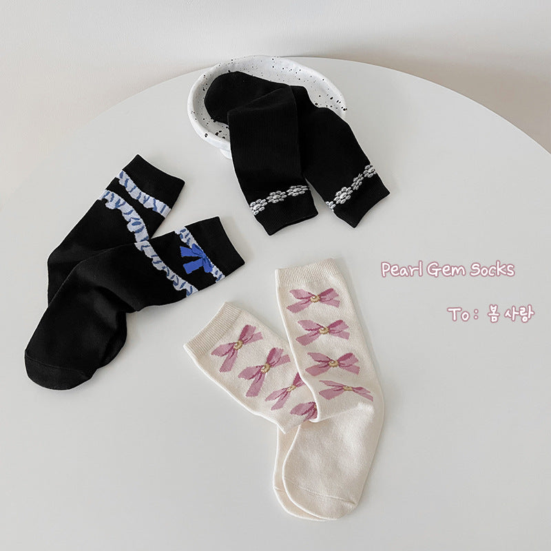 3 Pairs Girls Bow Accessories Socks Wholesale