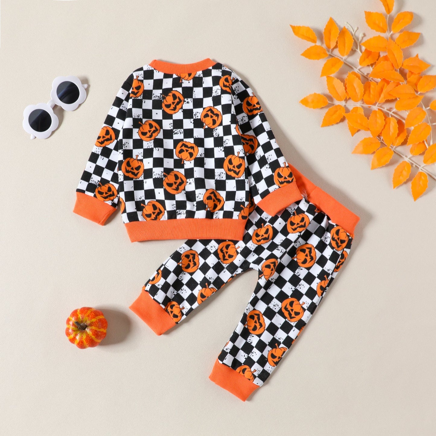 2 Pieces Set Baby Kid Girls Halloween Color-blocking Print Hoodies