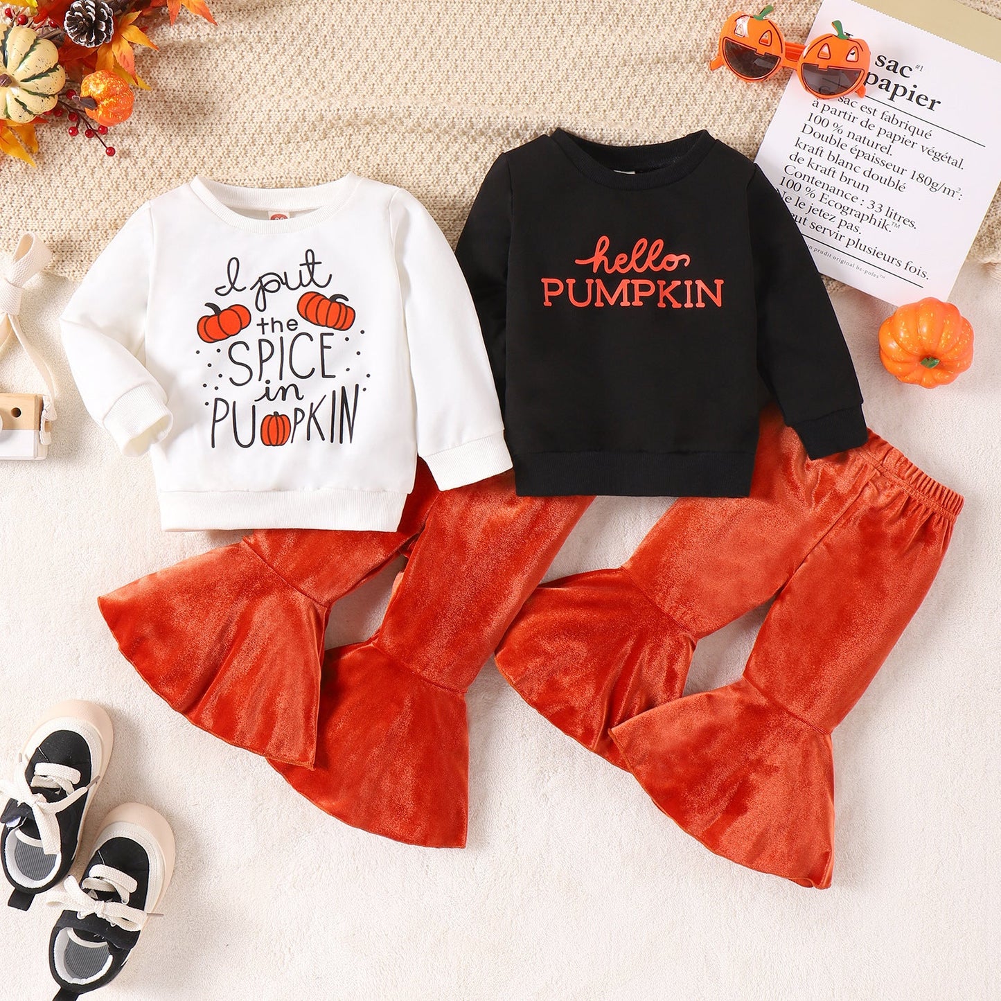 2 Pieces Set Baby Kid Girls Halloween Letters Tops And Pants