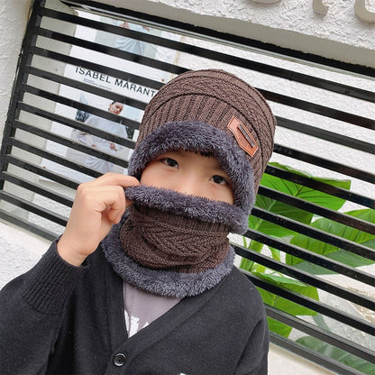 Wholesale winter knitted polyester plus velvet thickened scarf hat set parent-child hat