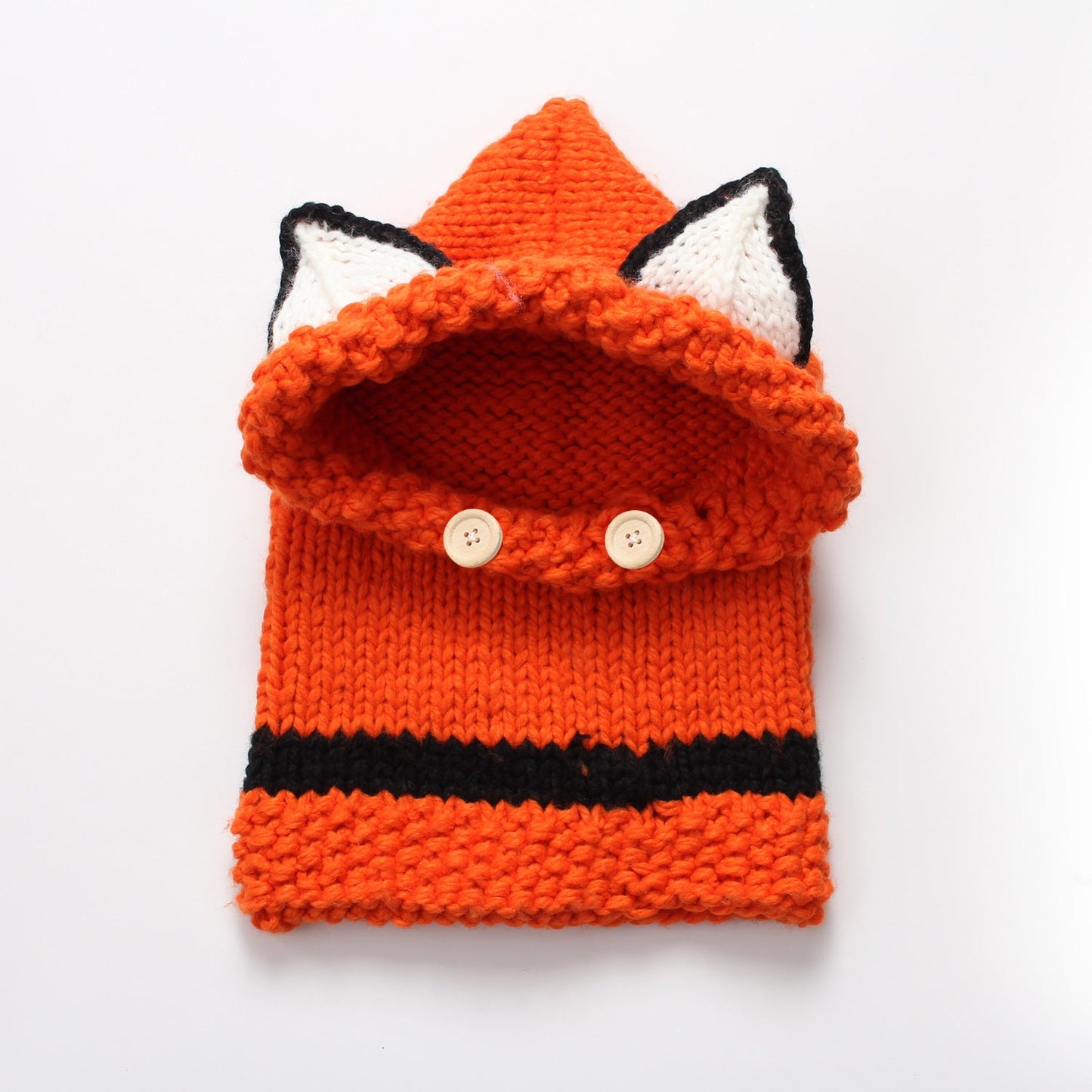 Wholesale Thick Wool Hand-knitted Children's Fox Hat Black Cat Neck Hood