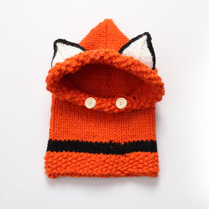 Wholesale Thick Wool Hand-knitted Children's Fox Hat Black Cat Neck Hood