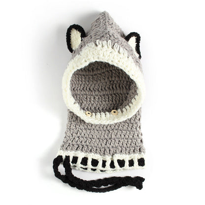 Wholesale Thick Wool Hand-knitted Children's Fox Hat Black Cat Neck Hood