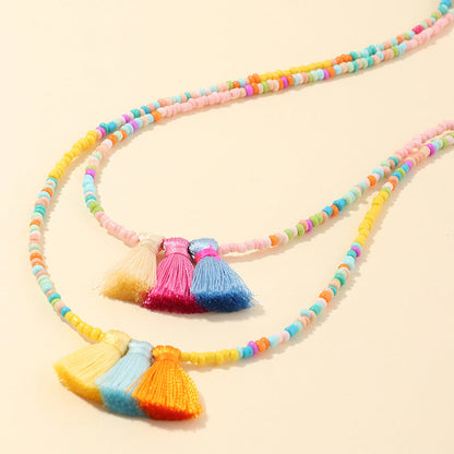 2 Pack Girl Colorful Beads Tassel Necklaces Wholesale