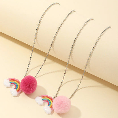 2 Pack Girl Rainbow Pom Pom Necklaces Wholesale