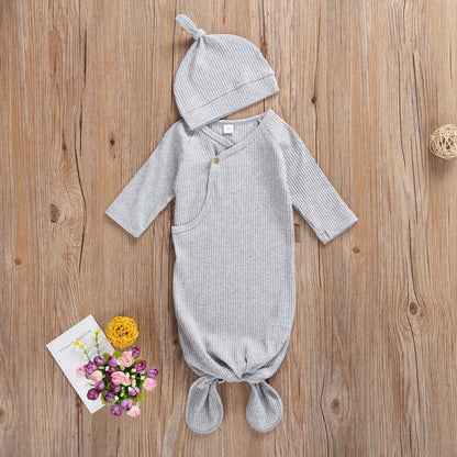 2 Pieces Baby Plain Ribbed Sleeping Bag With Hat Wholesale 23855333