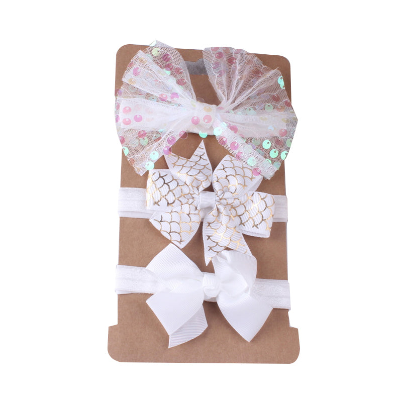 3-Pack Girl Bow Sequins Mesh Headbands