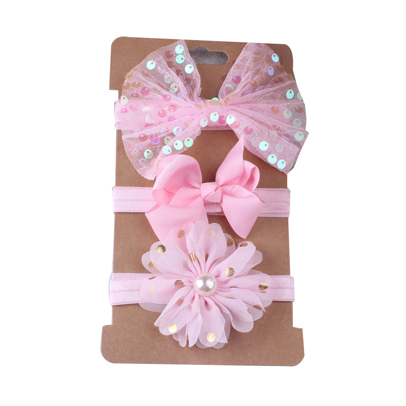 3-Pack Girl Bow Sequins Mesh Headbands