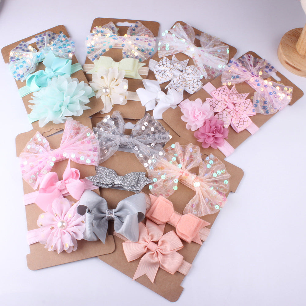 3-Pack Girl Bow Sequins Mesh Headbands