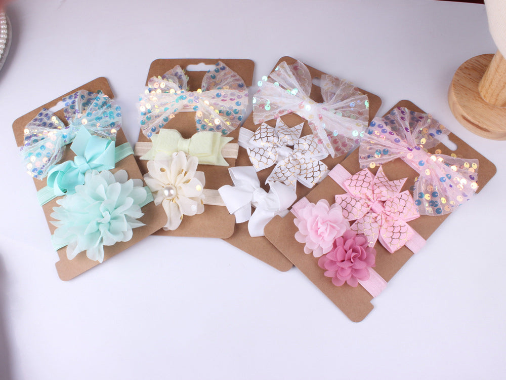 3-Pack Girl Bow Sequins Mesh Headbands