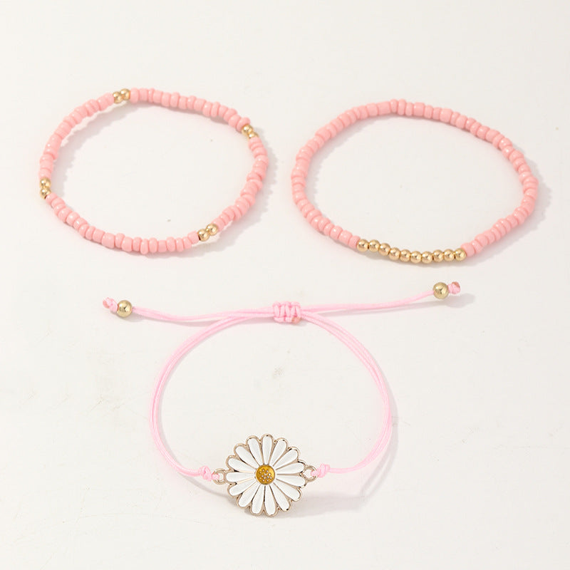 3-Pack Girl Daisy Flower Woven Beaded Bracelets Wholesale