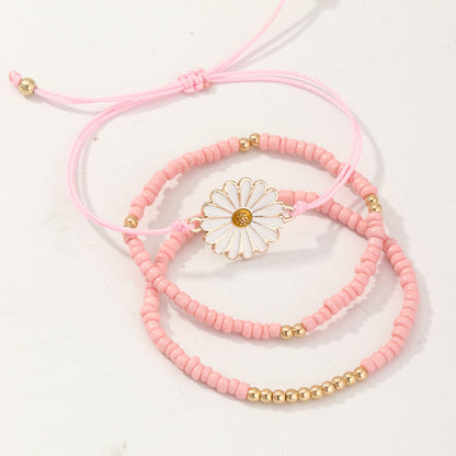 3-Pack Girl Daisy Flower Woven Beaded Bracelets Wholesale