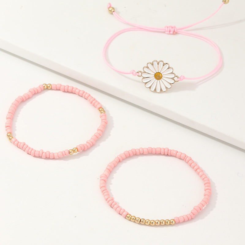 3-Pack Girl Daisy Flower Woven Beaded Bracelets Wholesale