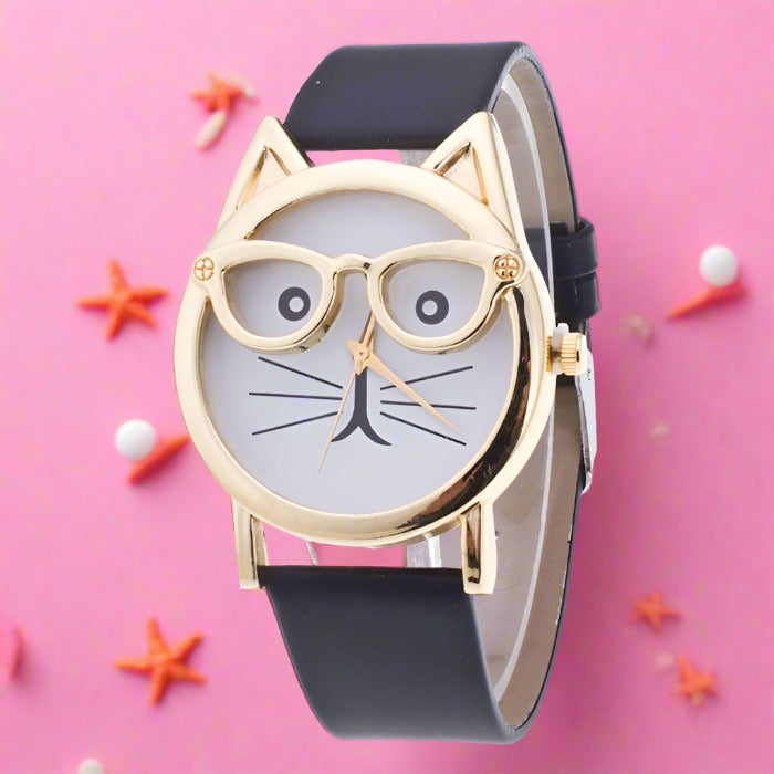 Analog Girl's Watch With Studio Cat Dial