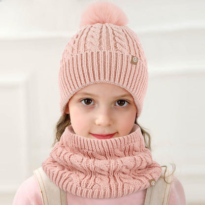 Wholesale Fur Ball Hat Scarf Gloves Winter Children's Fleece Warm Knitted Suit