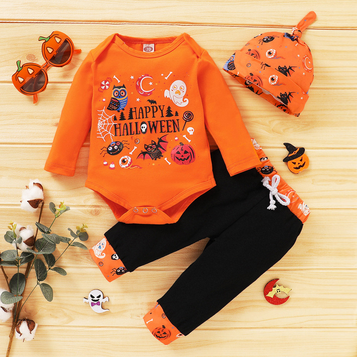 3 Pieces Set Baby Unisex Halloween Letters Animals Star