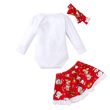 3 Pieces Set Baby Girls Christmas Skirts And Headwear