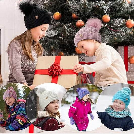 Wholesale Fur Ball Hat Scarf Gloves Winter Children's Fleece Warm Knitted Suit