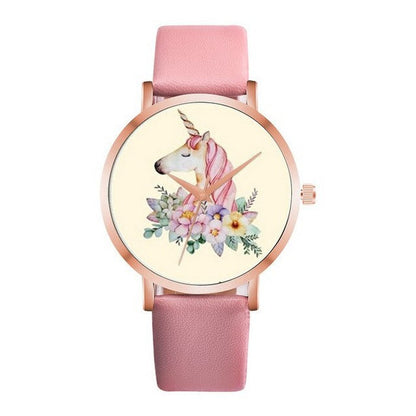 Analog Girl's Watch With Unicorn With Flowers Dial