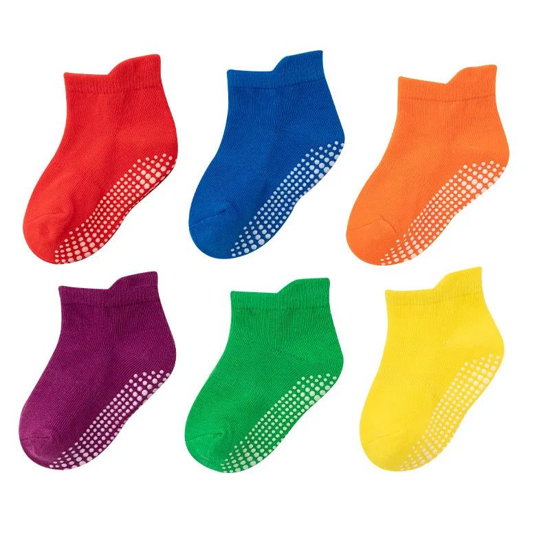 6 Pairs/Lot Kids Anti-slip Cotton Socks - Spring/Autumn