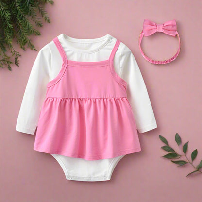 3 Pieces Set Baby Girls Dresses And Bow Headwear