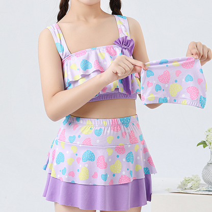 Wholesale split hooded skirt girl swimsuit two-piece set big kids Swimwear