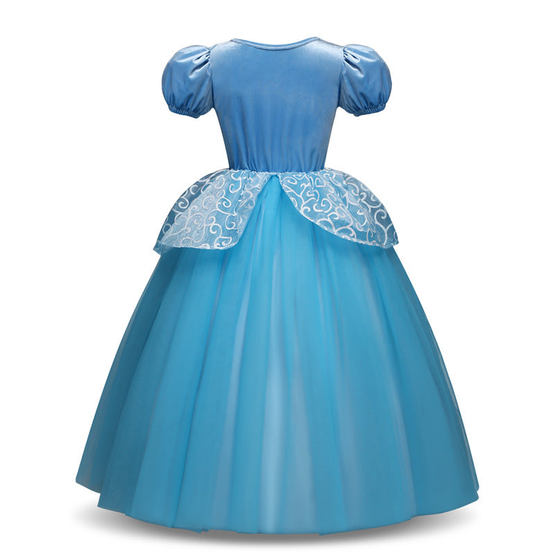 Wholesale of Children's Cinderella Blue Mesh Polyester Dresses